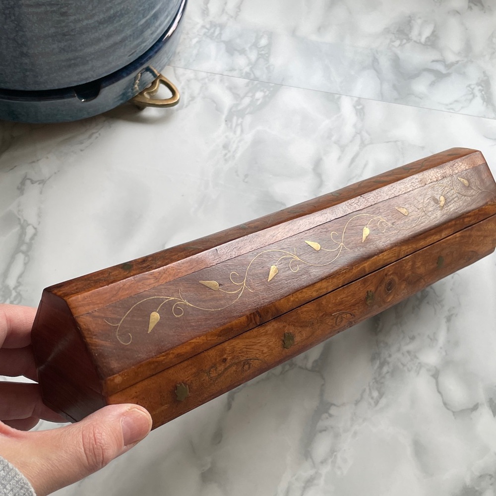 Vintage Wooden whimsical Incense Stick Storage Box - USED